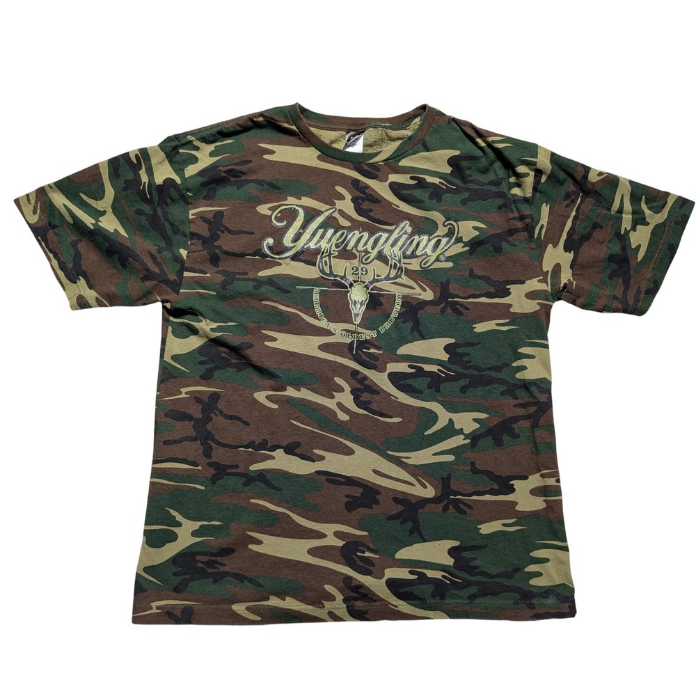 Yuengling Beer Camo T-Shirt Mens XL Woodland Camouflage Deer Skull Tee EUC